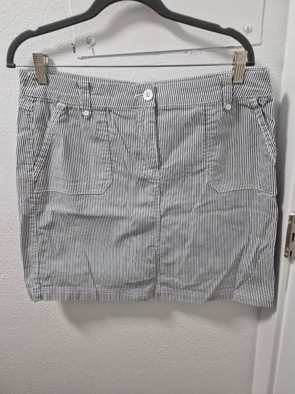Karen Scott Womens Striped Casual Mini Skirt Size 8 Cotton Blend Navy White READ